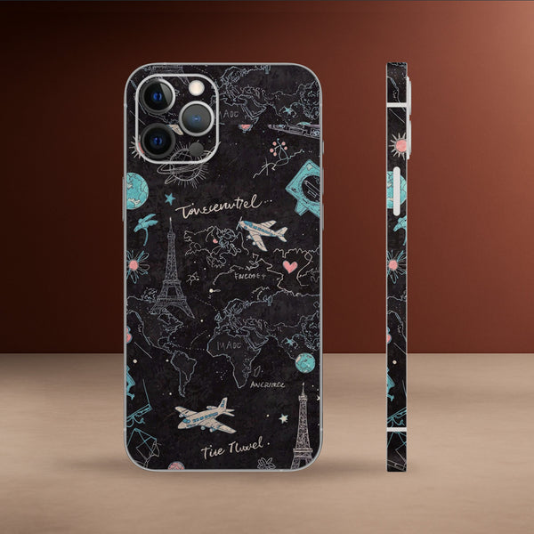 TRV-110- Travel Black Map Mobile Skin